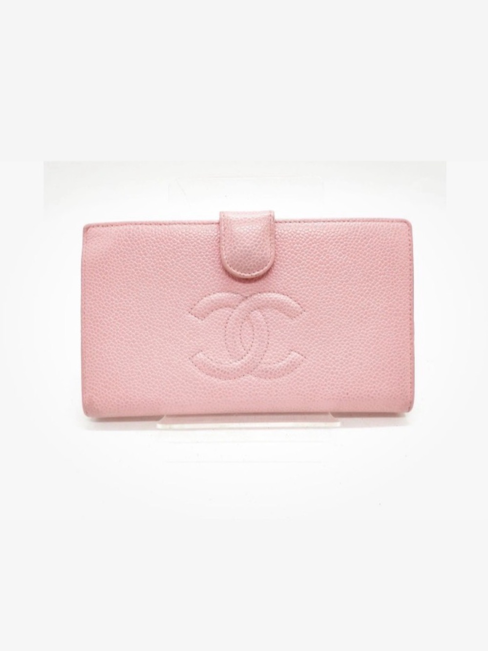 Authentic CHANEL Pink Caviar Leather CC-Embossed Wallet